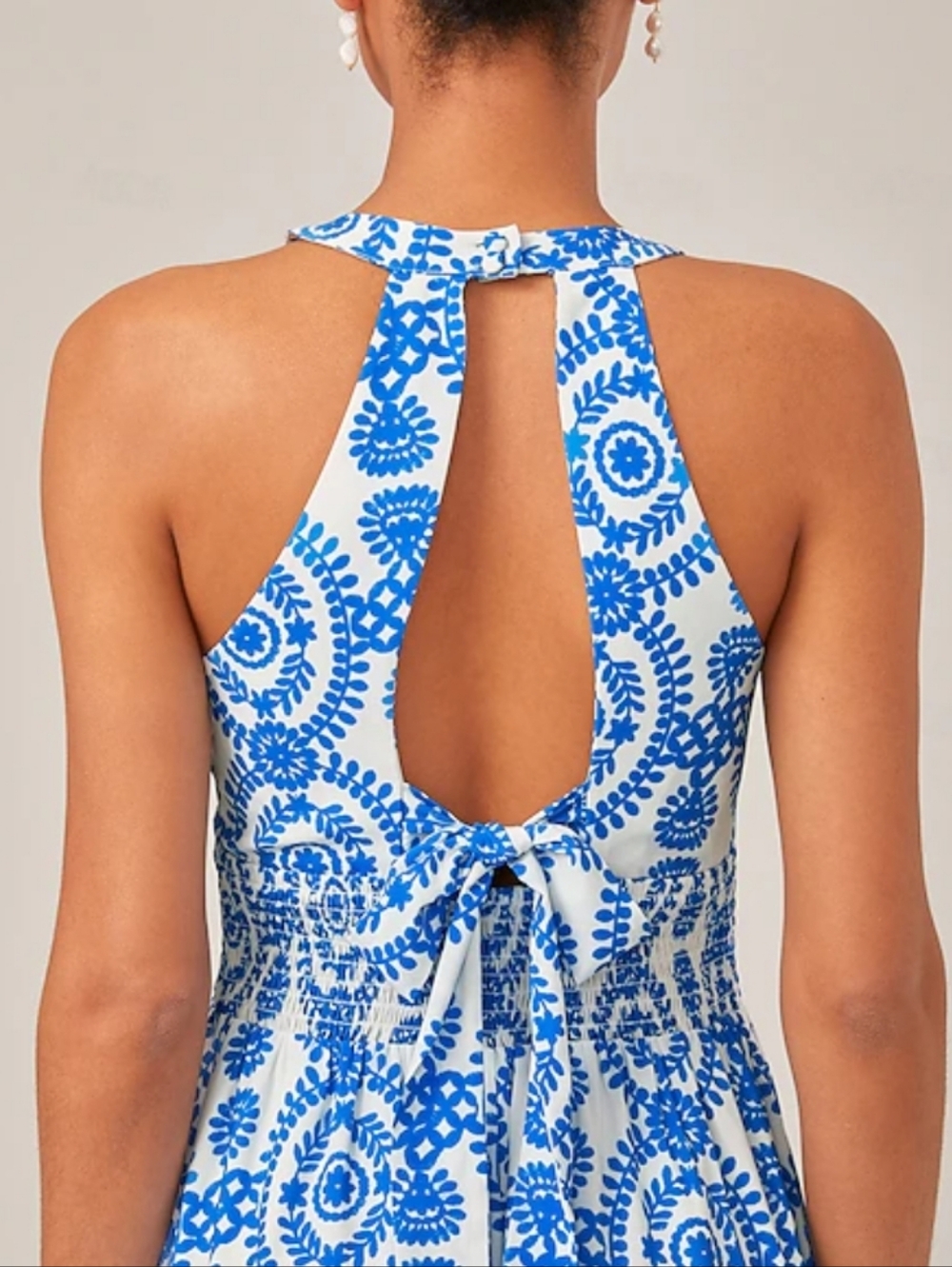 Ador Halter Maxi Dress Keyhole Back Large NWT Boho Fit and Flare Nautical Beach